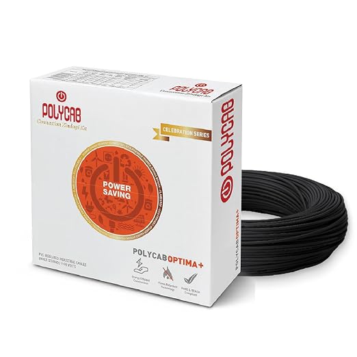 1.5 sqmm 90M coil Polycab OPTIMA+ Flame Retardant | Lead free | 99.97% high purity copper | Rodent protection | PVC insulated housewire [Black]