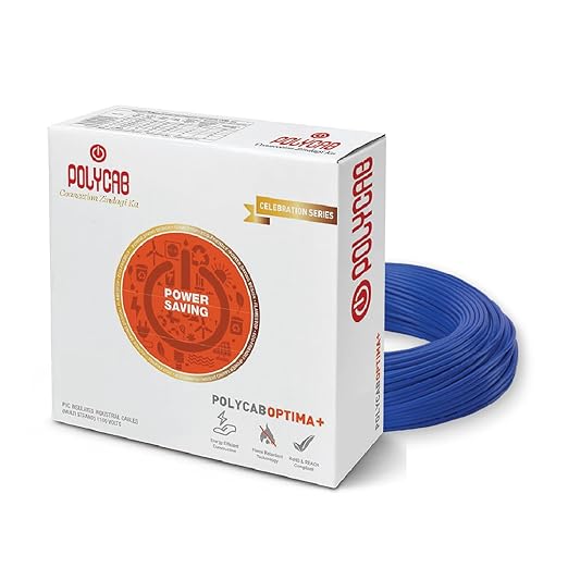 1.5 sqmm 90M coil Polycab OPTIMA+ Flame Retardant | Lead free | 99.97% high purity copper | Rodent protection | PVC insulated housewire [Blue]