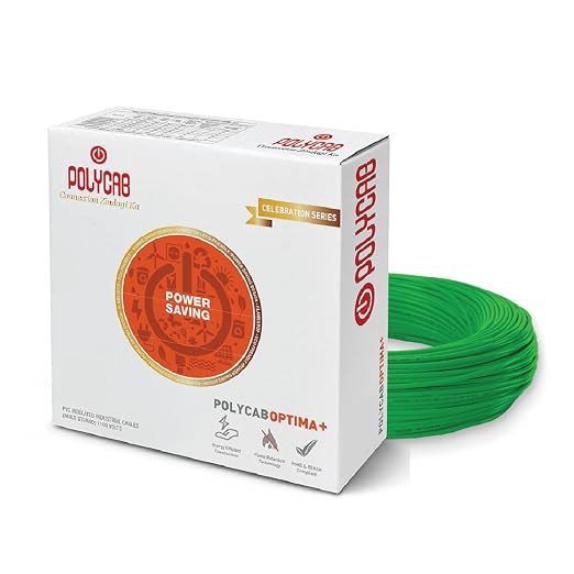 1.5 sqmm 90M coil Polycab OPTIMA+ Flame Retardant | Lead free | 99.97% high purity copper | Rodent protection | PVC insulated housewire [Green]
