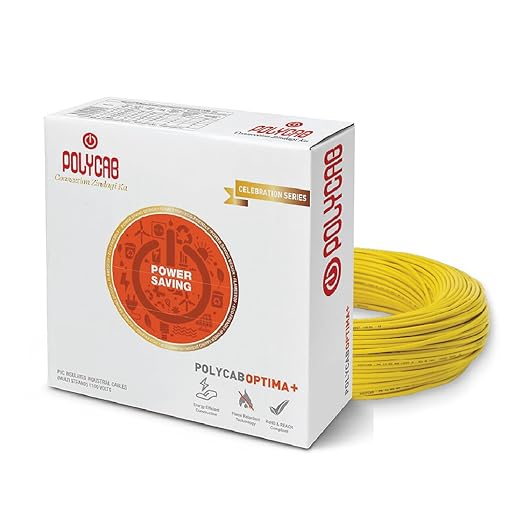 1 sqmm 90M coil Polycab OPTIMA+  Flame Retardant | Lead free | 99.97% high purity copper | Rodent protection | PVC insulated house wire [Yellow]