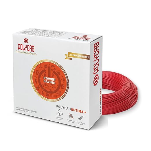 2.5 sqmm 90M coil Polycab OPTIMA+ Flame Retardant | Lead free | 99.97% high purity copper | Rodent protection | PVC insulated housewire [Red]